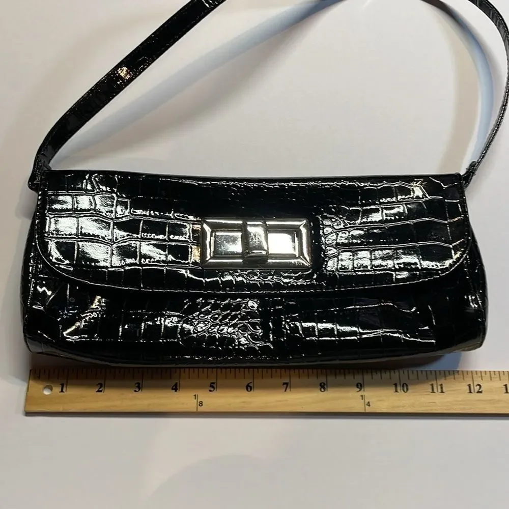 Anne Klein woman’s black handbag/purse/clutch style zebra pattern interior